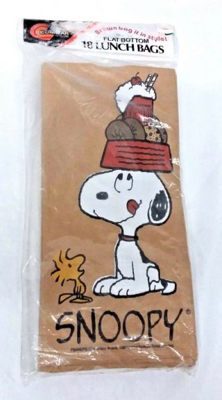 Vintage 1965 Peanuts Snoopy Woodstock 18 Brown Bag Flat Bottom Lunch Bags