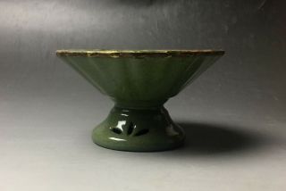 Rare Chinese porcelain Donggou kiln pea green glaze high - foot bowl 2