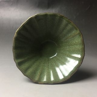 Rare Chinese porcelain Donggou kiln pea green glaze high - foot bowl 3