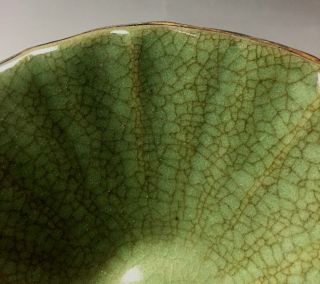Rare Chinese porcelain Donggou kiln pea green glaze high - foot bowl 4