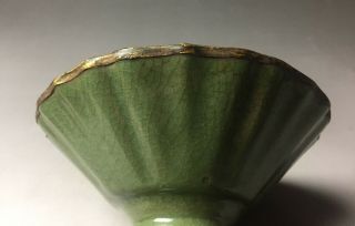 Rare Chinese porcelain Donggou kiln pea green glaze high - foot bowl 5