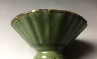 Rare Chinese porcelain Donggou kiln pea green glaze high - foot bowl 6