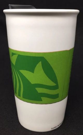 Starbucks White Green Ceramic Sleeve 12 Oz Tumbler Siren Mermaid Logo Lid 2012 3