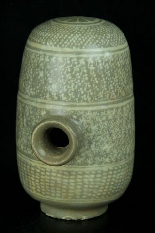 Jun113 Korean Goryeo Celadon Porcelain Pot Vase White Inlay