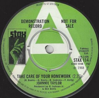 Rare Uk Soul Promo 45 Nm Johnnie Taylor ‎– Take Care Of Your Homework - Listen