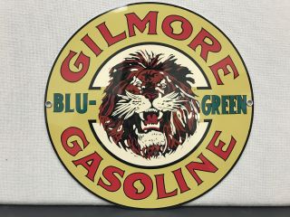 Gilmore Gasoline Vintage Advertising Sign Oil Gas Round Metal