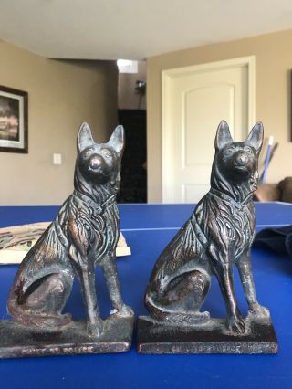 Old Cast Iron German Shepard Book Ends “chief Of Police” Edition