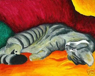 Sleeping Tabby Cat Kitten Art Print Of Painting By Vern