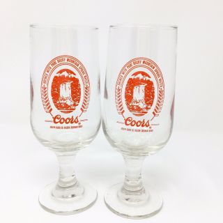 Set Of 2 Coors Brewing Company Drinking Glasses With Stems Orange Beer Colorado