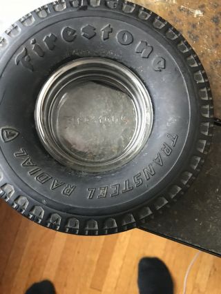 Vintage Firestone Transteel Radial Rubber Tire Ashtray.  Has Firestone In Glass