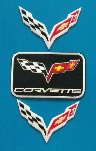 3 Chevrolet Corvette Racing Flags Embroidered Iron Or Sewn On Patches