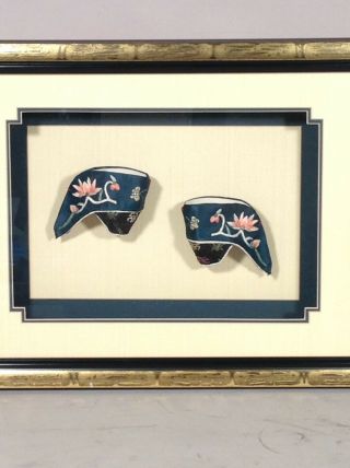 Antique Vintage Chinese Bound Feet Embroidered Shoes Asian Shadow Box Frame 3