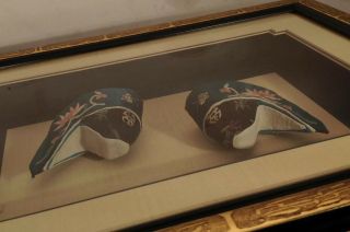 Antique Vintage Chinese Bound Feet Embroidered Shoes Asian Shadow Box Frame 5