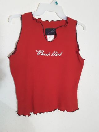 Budweiser " Bud Girl " Red Tank T Shirt Top Sexy Poster Girl Style Ladies L 14 - 16