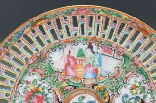 RARE Antique Chinese Canton Famille Rose Porcelain Plate with Pierced Rim 19th C 2