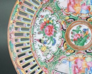RARE Antique Chinese Canton Famille Rose Porcelain Plate with Pierced Rim 19th C 3