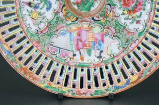 RARE Antique Chinese Canton Famille Rose Porcelain Plate with Pierced Rim 19th C 4