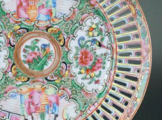 RARE Antique Chinese Canton Famille Rose Porcelain Plate with Pierced Rim 19th C 5