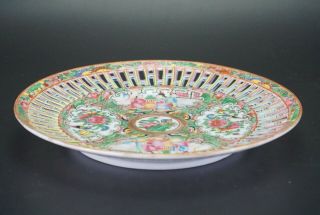 RARE Antique Chinese Canton Famille Rose Porcelain Plate with Pierced Rim 19th C 7