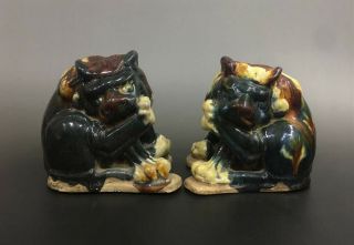 A Rare Chinese Tang Tri - Colour Glaze Pottery Lions Statue