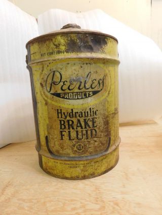 Rare Peerless Motor Products 5 Gallon Tin Pail Brake Fluid Oil Advertising Canad