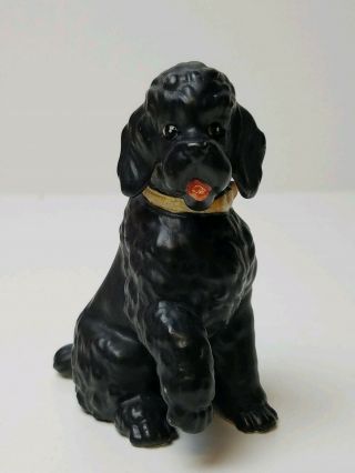 Vintage Black Poodle Holding Paw Up Ceramic Figurine 4 "
