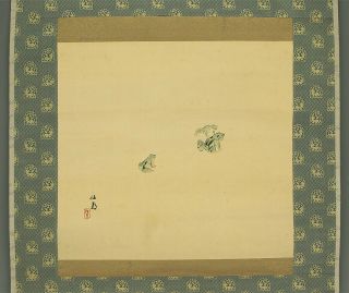 掛軸1967 Japanese Hanging Scroll : Takeuchi Seiho " Three Frogs " @e135