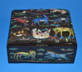Antique Chinese Enameled Enamel Animals And Brass Box