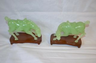 Estate Find Two Chinese Jade Horses W/ Stand 6 1/2 " Long Jadeite