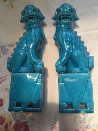 12  Turquoise Blue Glazed Chinese Foo Dog Statues (1 Pair Only)