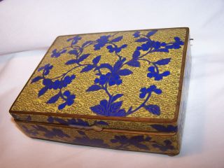 Rare Box Yellow & Blue Japanese Meiji Cloisonne Enamel Very Fine Wire Work