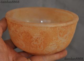 Marked China Dynasty Palace Old Jade Hand Carved Auspicious Statue Tea Cup Bowl