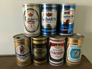 7 Vintage Canadian Steel Punch Tab Beer Cans Carlsburg,  Labatt 