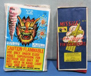 1950’s Firecracker Labels 2 Different Packs Dragon & Missile Fake Firecrackers