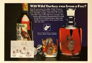 1982 Ad Wild Turkey Bourbon West Virginia Glass Fox Decanter Vintage Print Ad