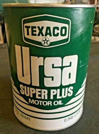 Vintage Texaco Ursa 1 Qt.  Cardboard Motor Oil Can - Full -