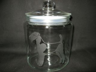 Etched Airedale Terrier Glass Cookie Candy Treat Storage Jar Canister