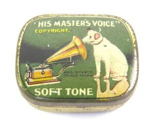 Antique Tin Plate Box Of Hmv His Masters Soft Tone Gramophone Needles