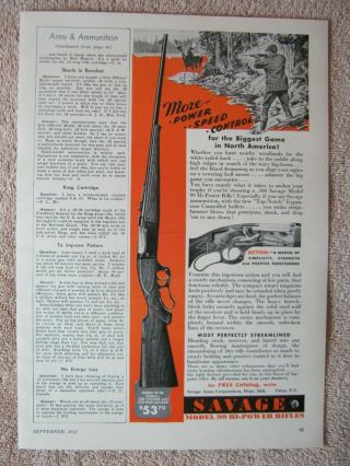 Vintage 1941 Savage Model 99 Eg Hi - Power Rifle Big Game Moose Hunting Print Ad