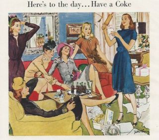 Vtg Coca Cola Print Ad Wedding Shower 1946 Bride Women Coke Advertising