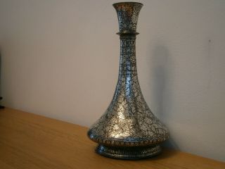 Antique Bidriware Large 19th Century Mughal Indian Silver Inlaid Vase 20.  2cm