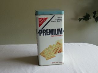 Vintage Nabisco Premium Saltine Crackers Tin Canister With Light Blue Lid 1978