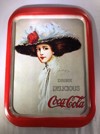 Vintage 1971 Coca Cola Metal Serving Tray W/ 1909 Hamilton King Coca Cola Girl