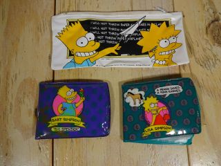 Vintage Bart Simpson Big Spender Lisa Penny Saved Wallet & Pencil Pouch 1990