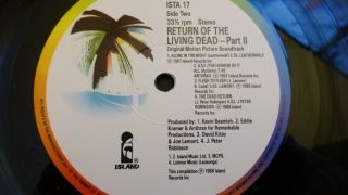 RETURN OF THE LIVING DEAD PART II.  1988 LP.  Unplayed.  ISTA 17 7