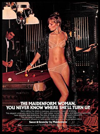 1981 Maidenform Underwear Vintage Print Ad Lingerie Bra Bikini Pool Game 1980s