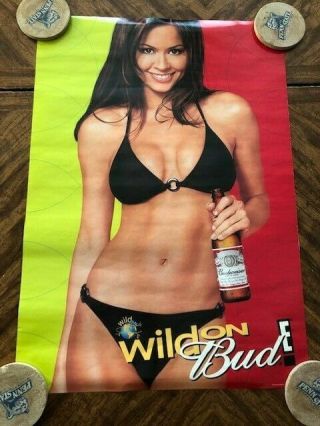 Vintage Female Beer Poster Budweiser Brooke Burke " Wild On Bud " Sexy 19 " X 27 "