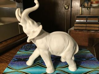 Vintage Ceramic Lucky White Elephant Figurine Sculpture Decor Signed Alice 1981