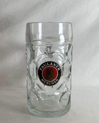 Vintage Large 2 Pint Glass Beer Mug Paulaner Munchen Souvenir 1.  375kg