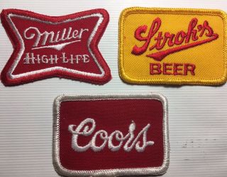 3 Cool Vintage Nos Beer Patches Stroh’s Miller High - Life Coors Shirt Hat Jacket